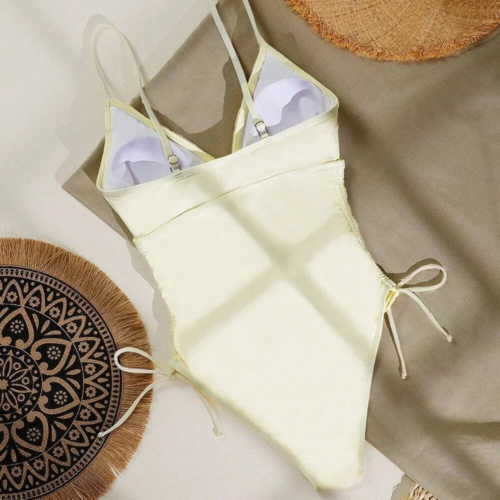 Beige Casual Women's Floral One-Piece Swimsuit